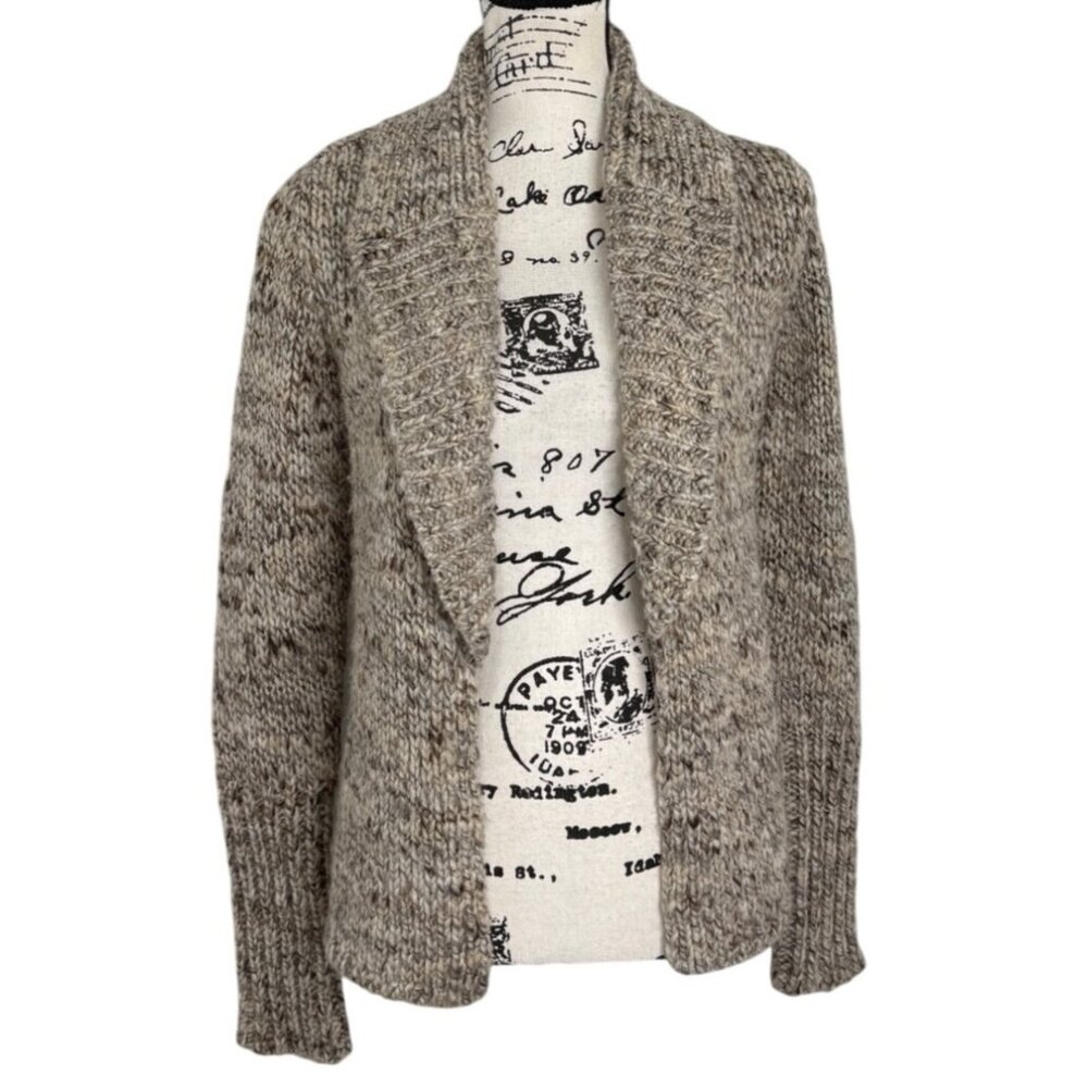 Talbots Open Front Knit Cardigan Sweater Chunky Shawl Collar Wool Alpaca Size S